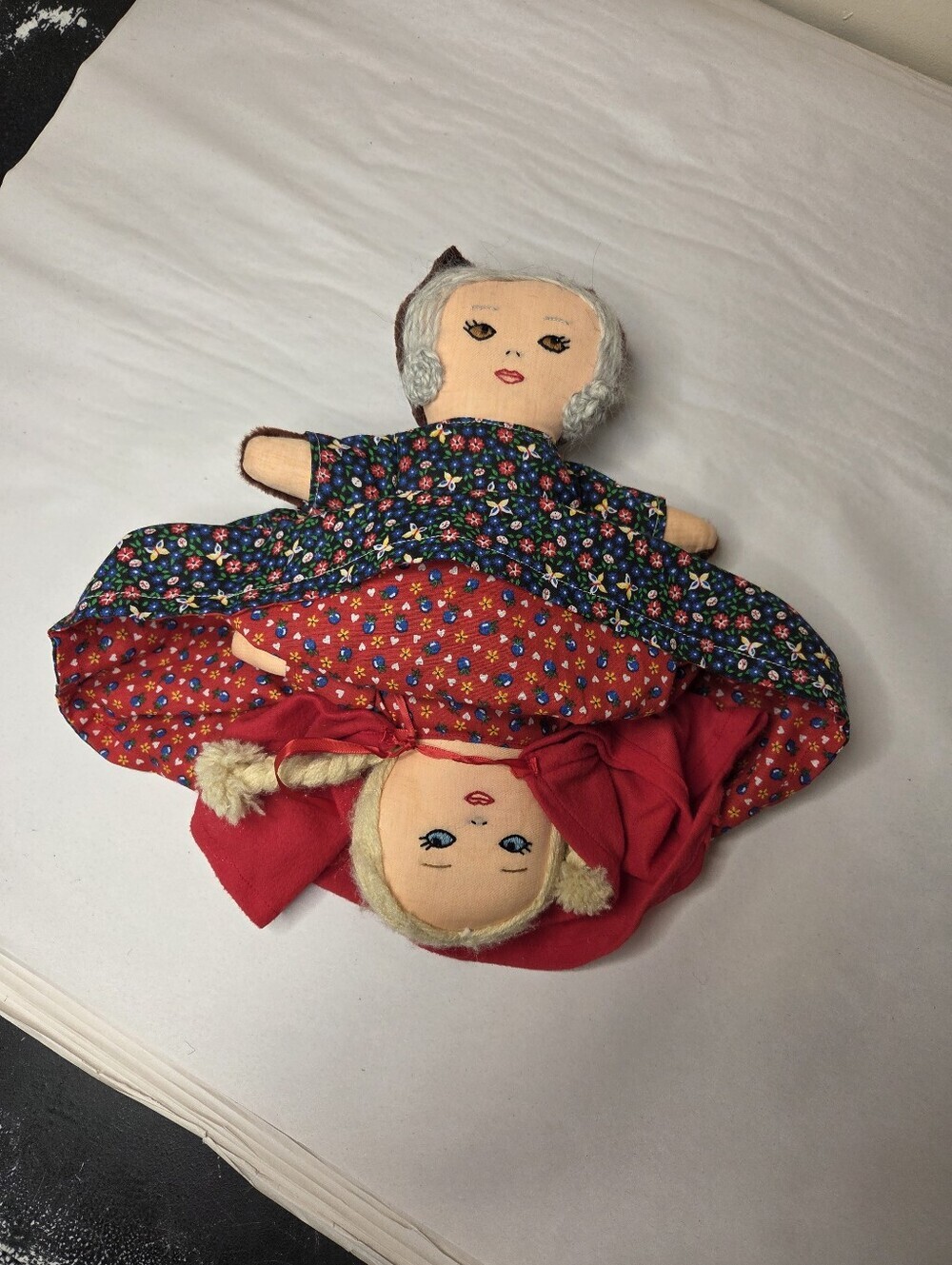 VTG Handmade Little Red Riding Hood Grandma Wolf Reversible Cloth Doll Plush Toy